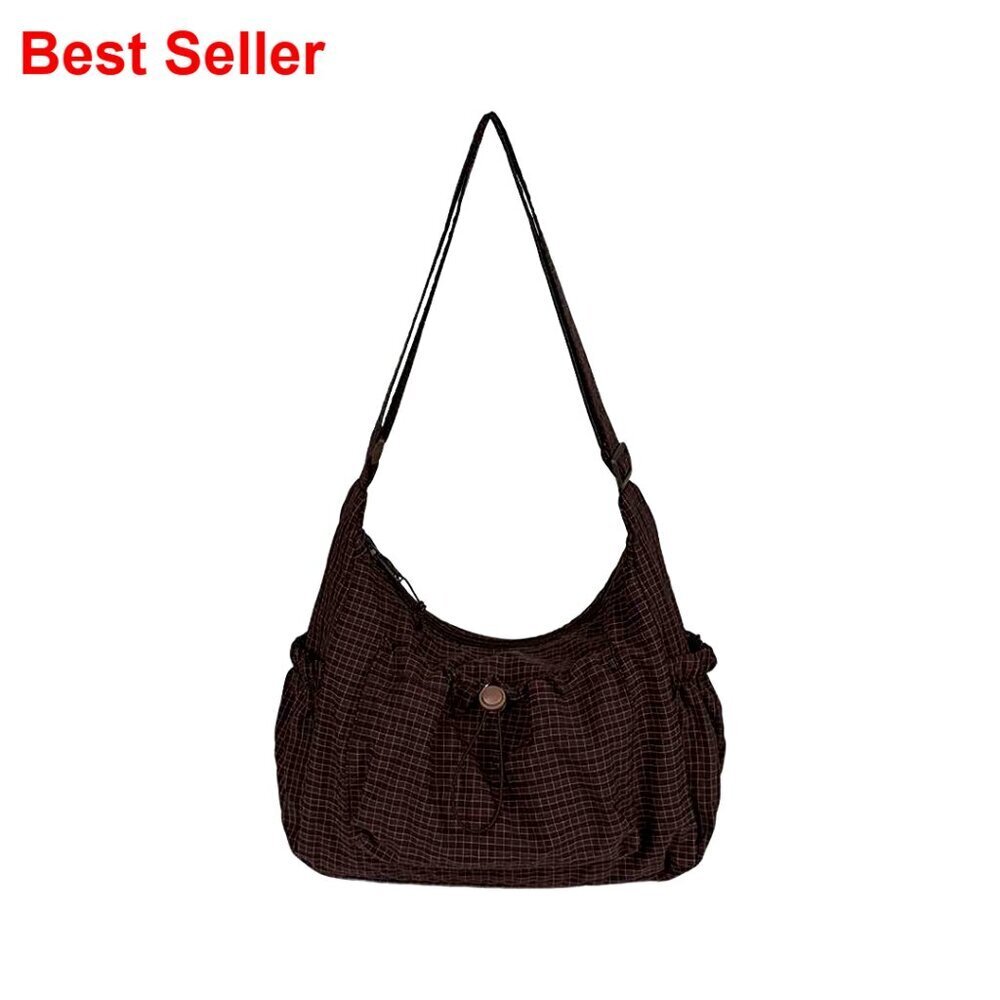 Large Nylon Hobo Crossbody Bag with Adjustable Strap, Multi-Pocket